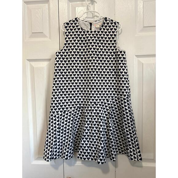 J Crew Crewcuts White and Navy Blue Heart Print Sleeveless Dress Girls Size 10 - Picture 1 of 7